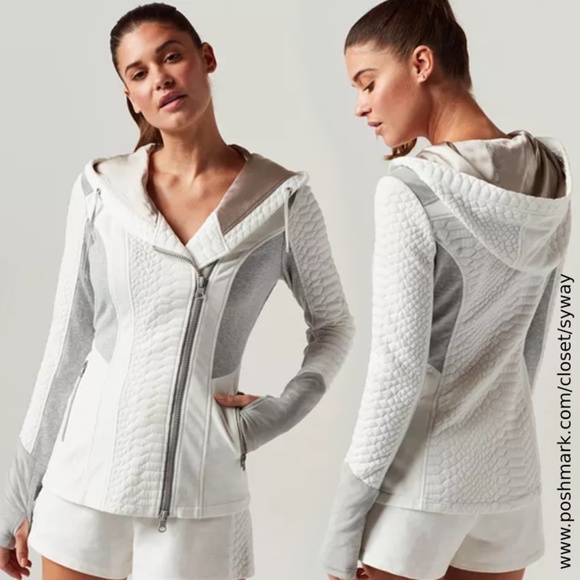 blanc noir Jackets & Blazers - Blanc Noir Croc Jacquard Mixed Knit Hooded Track Asymmetrical Hoodie Jacket